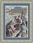 Рыбаки в море. Советская линогравюра