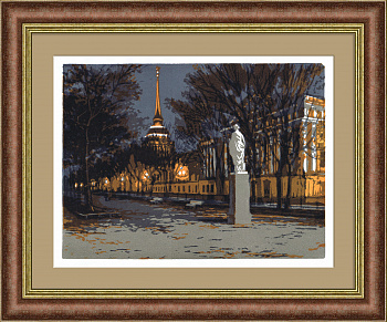 Адмиралтейство и Александровский сад в Санкт-Петербурге. Линогравюра М. Успенского