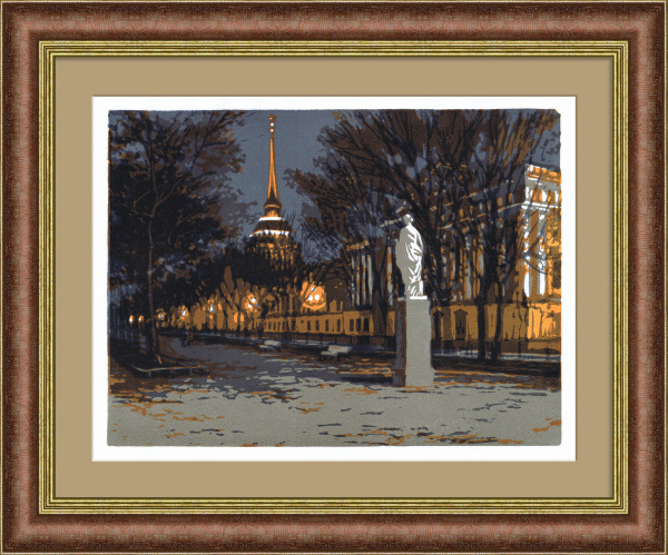 Адмиралтейство и Александровский сад в Санкт-Петербурге. Линогравюра М. Успенского