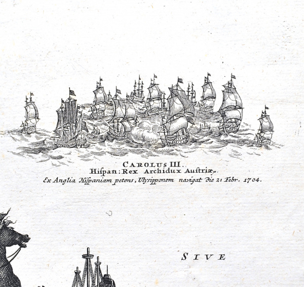 Редкая карта Португалии, западной части Испании и Бразилии, ок. 1720 г. Кабинетный формат Море, флот, сражения редкая карта португалии, западной части испании и бразилии, ок. 1720 г. кабинетный формат