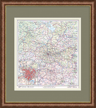 Москва и Московская область, прилегающие территории. Старинная карта сталинской эпохи Москва и Московская область, прилегающие территории. Старинная карта сталинской эпохи