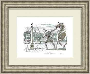 Дворцовая площадь в Санкт-Петербурге. Шелкография в раме