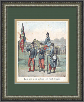 Форма французской армии - знаменитые красные штаны. Тиражная графика 1897 года