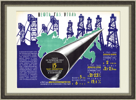 Нефть, газ, уголь - Родине! Советский плакат, в раме