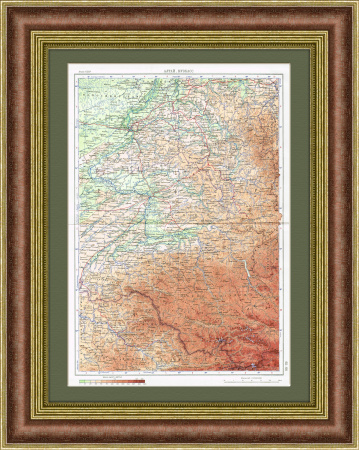 Западная Сибирь: Новосибирск, Кемерово, Алтай, старинная карта в раме, 1955 г.