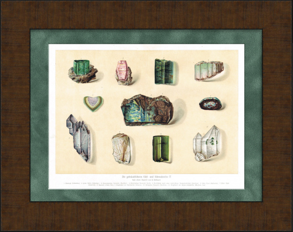 Рубин, горный хрусталь, опал, турмалин и др. Антикварная хромолитография