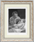 Оберегая сон ребенка, старинная гравюра по картине Бугро