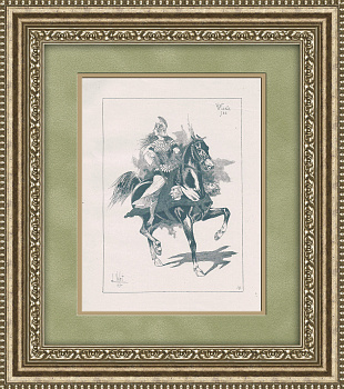 Конный спорт: богемская воительница верхом. Литография 19 века