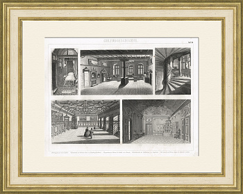 Интерьеры комнат дворцов и ресторанов, редкая старинная гравюра Интерьеры комнат дворцов и ресторанов, редкая старинная гравюра