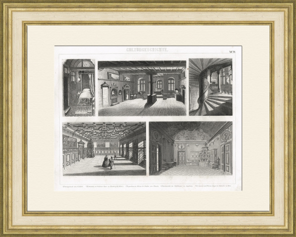 Интерьеры комнат дворцов и ресторанов, редкая старинная гравюра Интерьеры комнат дворцов и ресторанов, редкая старинная гравюра