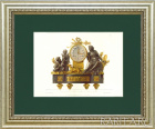 Богиня охоты Диана и путти, каминные французские часы. Старинная русская хромолитография в раме, конец 19 в.