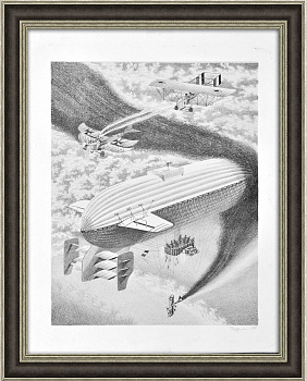 Первая мировая война: Дирижабль "Альбатрос". Авторская литография в раме