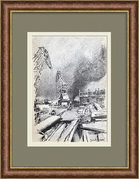 Строительство Ангарского каскада ГЭС. Редкая, советская литография Строительство Ангарского каскада ГЭС. Редкая, советская литография