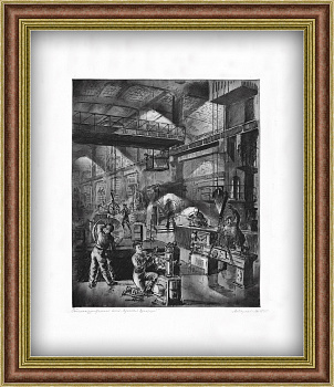 Станкостроительный завод "Красный Пролетарий". Авторская гравюра 1935 года