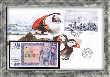 Исландия: купюра, конверт, марки со спец. гашением. Коллекционный выпуск