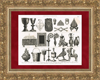 Церковные атрибуты Западной Европы. Старинная гравюра