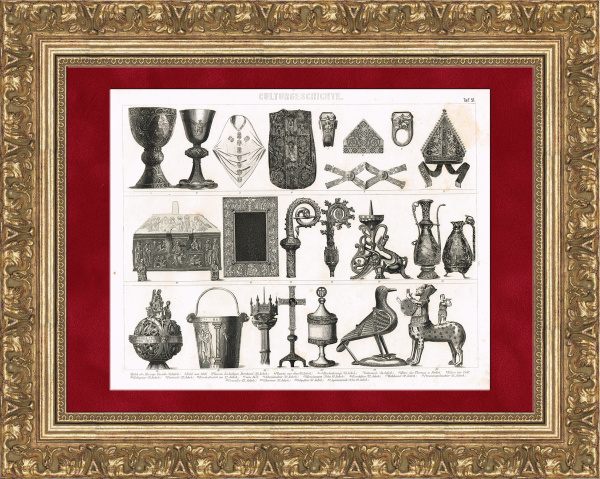 Церковные атрибуты Западной Европы. Старинная гравюра