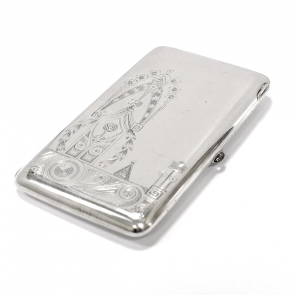 портсигар в стиле модерн с гербом российской империи. серебро 84 пробы
