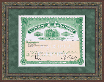 Великобритания: Национальный провинциальный банк, сертификат на 8 акций, 1962 год