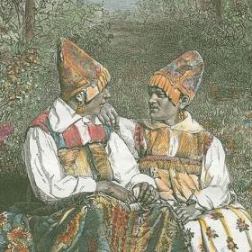 Тульский народный костюм, антикварная литография конца XIX в.