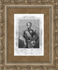 Портрет Наполеона III. Старинная гравюра, серия "Крымская война" 1858 г.