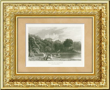 Старинная английская гравюра «Замок Бельвуар в Лестершире», 1846 г.