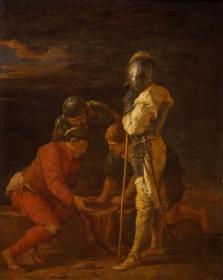 Воины, играющие в кости. Гравюра на стали, с картины Сальватора Розы