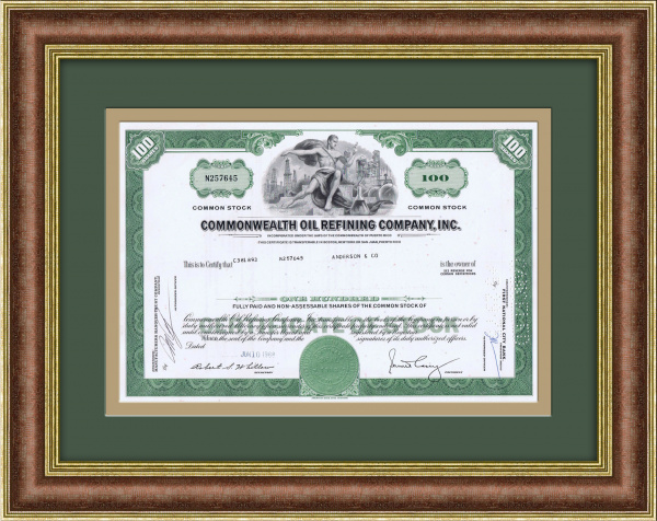 Акции нефтеперерабатывающей компании Commonwealth Oil Refining Company, Inc., 1968 год Акции нефтеперерабатывающей компании Commonwealth Oil Refining Company, Inc., 1968 год