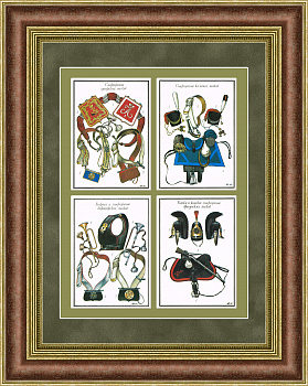 Военное снаряжение русской армии 1812 г., панно в раме ( 4 шт)