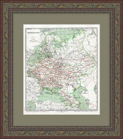 Карта Европейской части России, 1909 г. Железные дороги