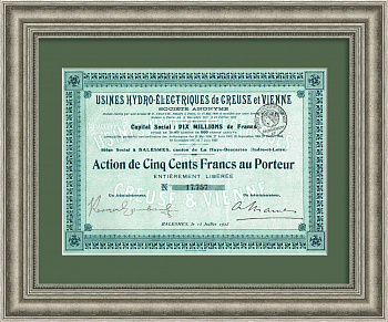 Гидроэлектростанции Креза и Вьена. Акция на 500 франков, 1923 год