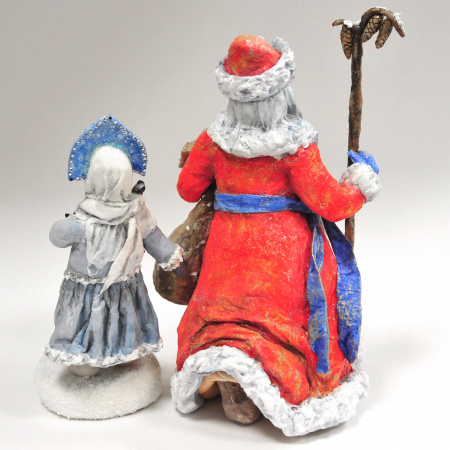 дед мороз и снегурочка: авторская скульптура из папье-маше 26 см