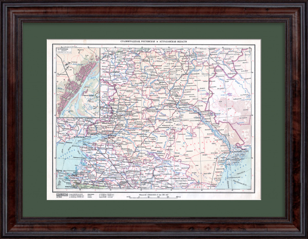 Юг России: Сталинградская, Ростовская и Астраханская области. Старинная карта Юг России: Сталинградская, Ростовская и Астраханская области. Старинная карта