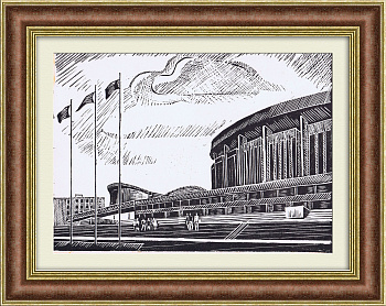 Спорткомплекс "Олимпийский", линогравюра