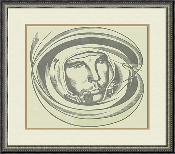 Юрий Гагарин, первый человек в космосе. Линогравюра в раме