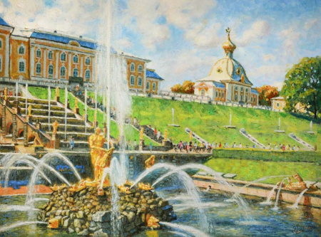 В царстве фонтанов. Петергоф. Санкт-Петербург. Картина И. Разживина