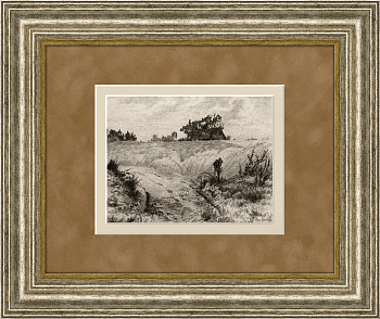 Сельский пейзаж. Оригинальный офорт Ф. Холленберга, 1898 г.