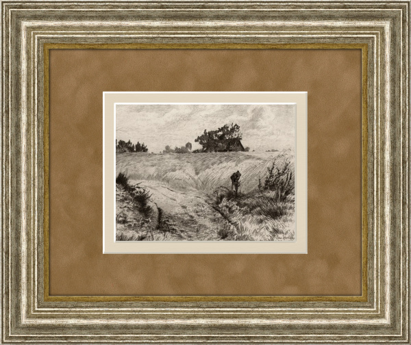 Сельский пейзаж. Оригинальный офорт Ф. Холленберга, 1898 г.