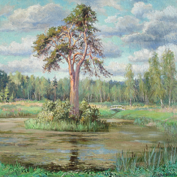 Верхний пруд в усадьбе Знаменское-Раёк. Авторская живопись.