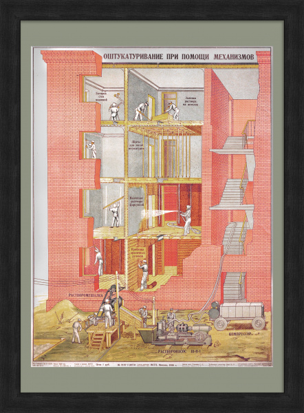 Штукатурные работы на стройке. Стахановское движение, редкий плакат Штукатурные работы на стройке. Стахановское движение, редкий плакат