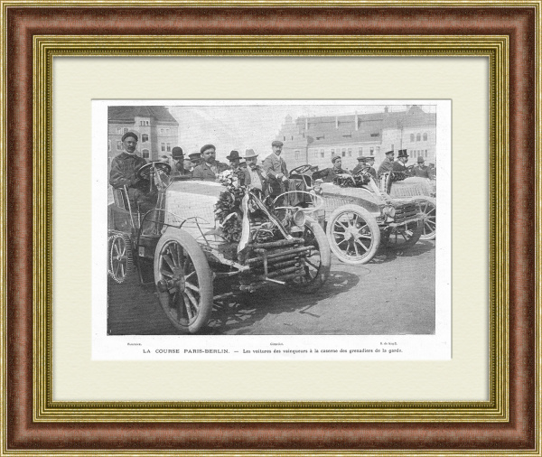 Гонка Париж-Берлин, победители на старинной литографии