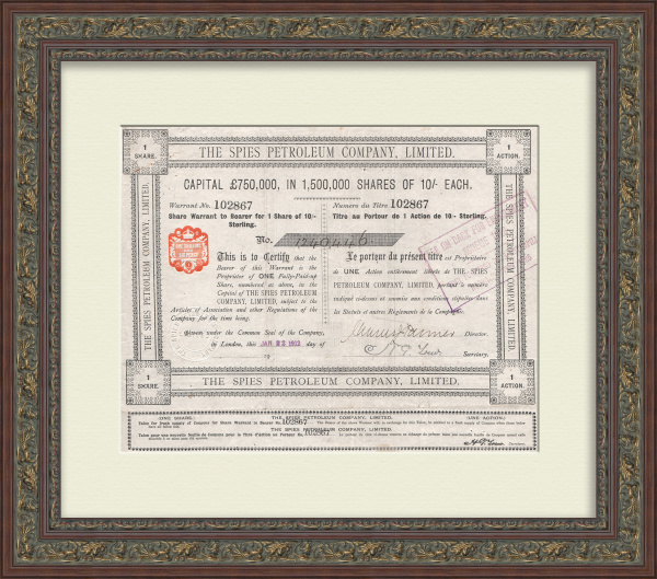 Нефтепромышленное общество Шпис. Нефть Майкопа, варрант на 1 акцию 1912 года