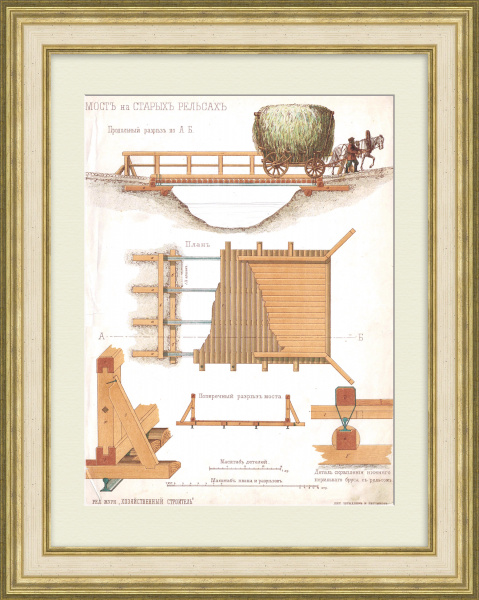 Строительство моста. Редкая, уникальная гравюра 19 века Строительство моста. Редкая, уникальная гравюра 19 века