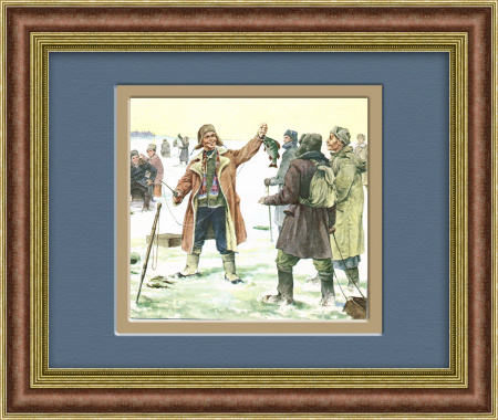 Зимняя подледная рыбалка. Тиражная иллюстрация