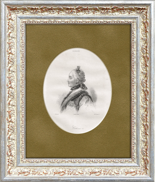 Русская императрица Екатерина II, старинная гравюра