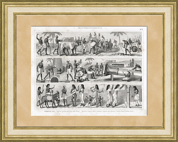 Древний Египет: сельское хозяйство, музыка, строительство и тд. Старинная гравюра 19 века