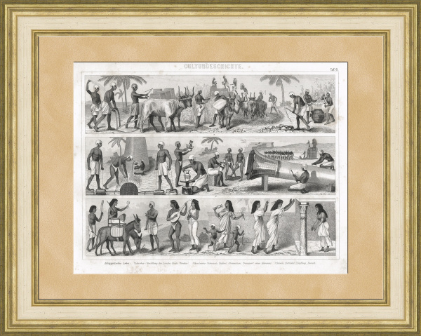 Древний Египет: сельское хозяйство, музыка, строительство и тд. Старинная гравюра 19 века