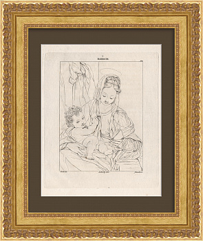 Мадонна с Младенцем. Старинная гравюра