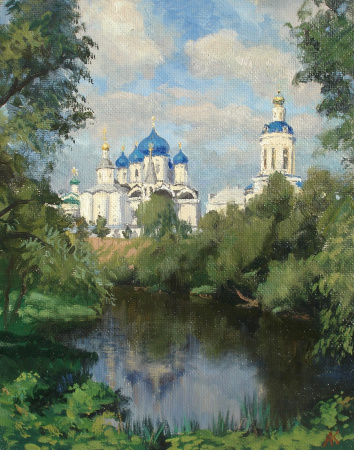 Вид на Свято-Боголюбский монастырь.  Авторская, современная живопись