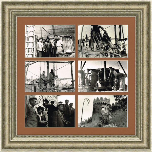 Нефтедобыча в Баку в 1960 г., панно в архивными фотографиями Нефтедобыча в Баку в 1960 г., панно в архивными фотографиями